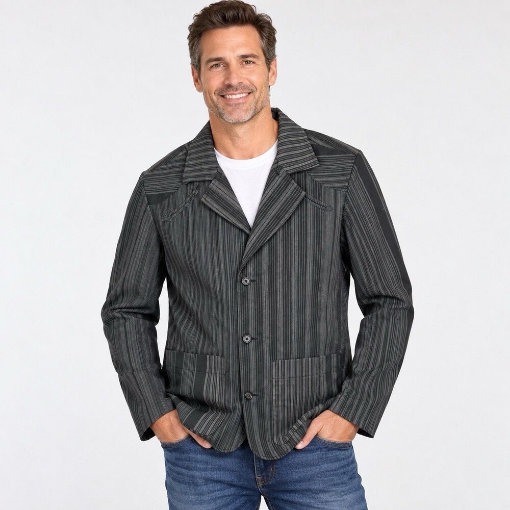 Diesel Blazer Mens Large Black Striped Y2K Casual Office Siren Wedding Guest